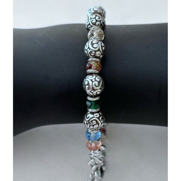 Brighton Latika Bracelet Silver Red Amber Amethyst Multicolor Carved Beads - Picture 3 of 6